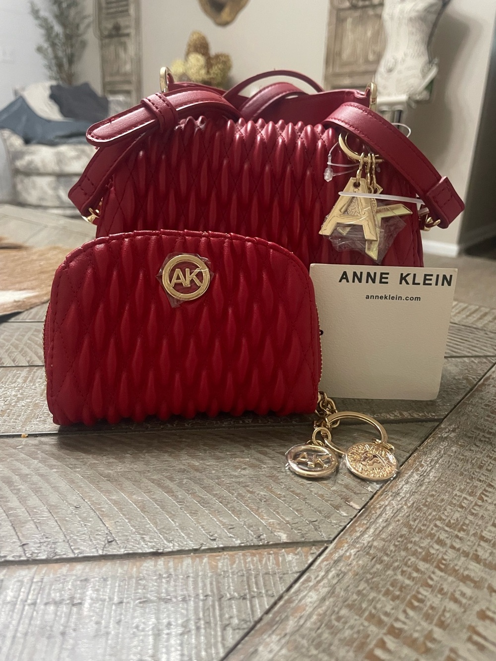 Anne Klein Crimson Quilted Mini Satchel  and Wallet Bundle